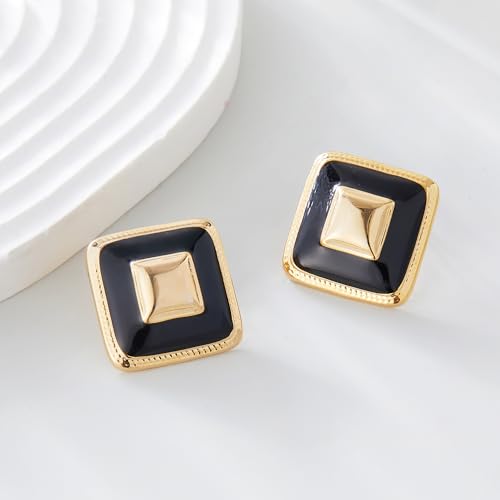 Chunky Gold Earrings Stud for Women Square Black Flower Stud Earrings Red Statement Earrings Dainty Large Retro Earrings Party Jewelry Gifts for Women4