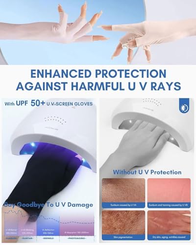 CULEB 1 Paire Gant Anti UV Manucure,UPF50+ Professionnel Gant Femme Protection UV,Mitaines Femme,Gants Sans Doigts Respirants Confortables,pour Manucure Lampe UV Ongles Gel,Cyclisme,Fitness(beige) – vue 4