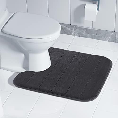 Yimobra Memory Foam Toilet Bath Mat U-Shaped Contour Rug Maximum Absorbent, Soft and Comfortable, Non-Slip, Thick, Machine Wash and Easier to Dry for Bathroom Carpet, 51 x 61 cm, Black