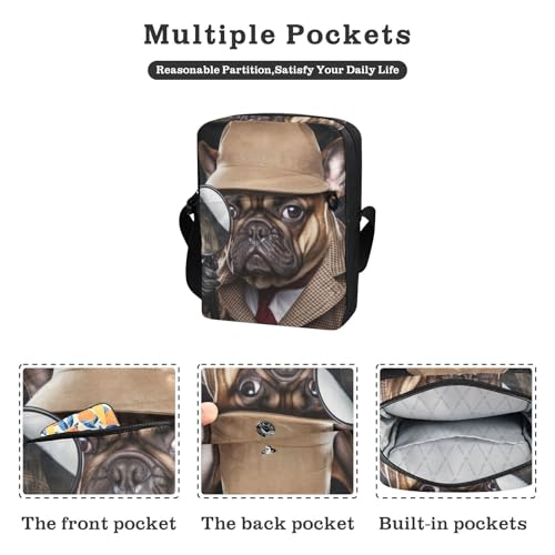 Crossbody Sling Bag for Women Men, Zipper Closure Messenger Bags Dog-detective Print with Card Phone Passport Compartment 6.6×9.4×2.5 IN2