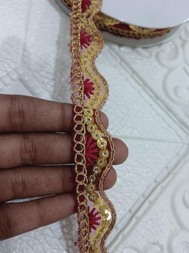 Image of Designer Golden Wave Lace Border for Blouse Saree Dupatta Lehenga Craft Decoration and Ethnic Sewing Accessories (RM-LACE49-2)