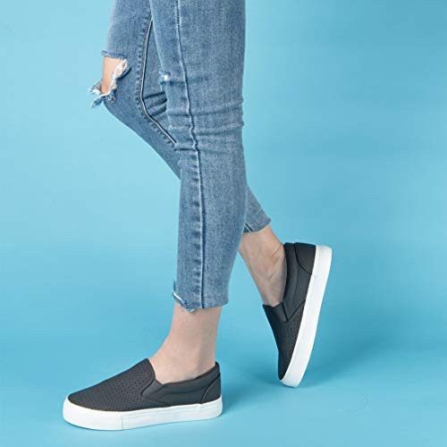 Jenn Ardor Womens Slip On Sneakers Perforated/Quilted Casual Shoes Fashion Walking Flats Black #TOP3