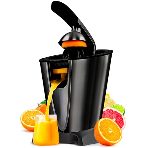 Avilia Exprimidor eléctrico de acero inoxidable con palanca automática ergonómica de 650 W, color negro. Cómodos conos intercambiables para exprimir cítricos en diferentes tamaños – Protección