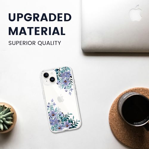 Coque antichoc pour iPhone 14 avec motif fleurs au dos transparent rigide