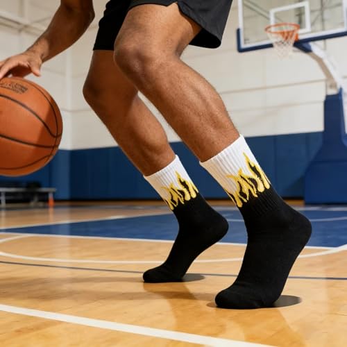 Image of BEAR & BEYOND Urban Spark Crew Socks Pack of 5 for Men Women, Cotton Blend Mid-Calf Socks with Colorful Graphic Pattern, Comfortable Stretch Fit for Sports, Travel, College and Casual Wear