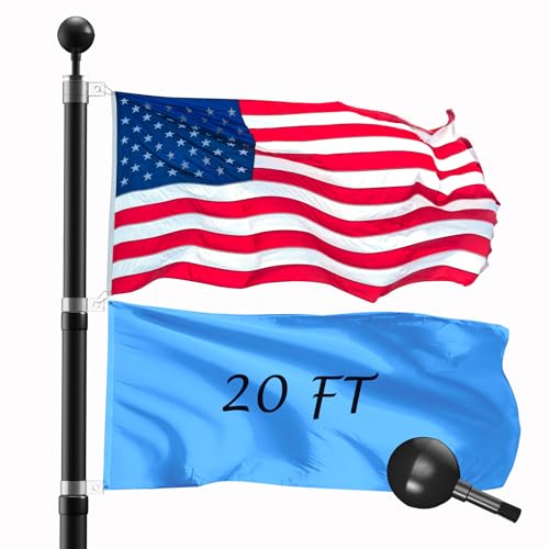 Wphold 20FT Telescopic Flag Pole Kit: Extra Thick Telescoping Flag Poles, Black Heavy Duty Flag...