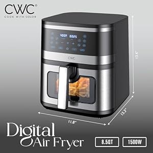 COOK WITH COLOR Digital Air Fryer, 8.5QT Capacity, 1500W, 10 Presets, Non-Stick Pot & Tray, Adjustable Timer & Temp Control, Sleek Black Design with Easy-View Window COOK WITH COLOR Digital Air Fryer 85QT Capacity 1500W 10 Presets Non Stick Pot Tray Adjustable Timer Temp Control Sleek Black Design with Easy View Window