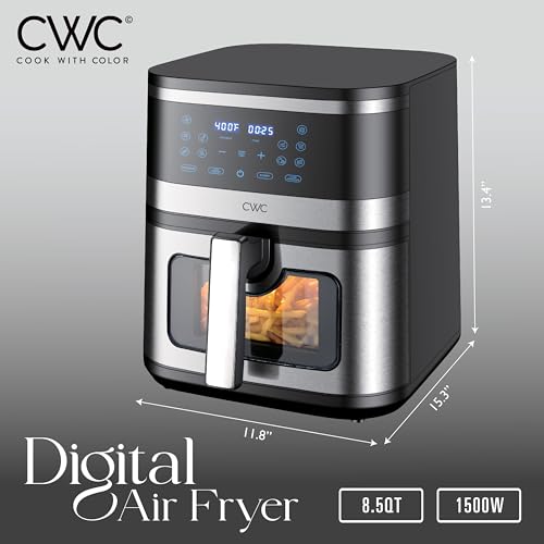 COOK-WITH-COLOR-Digital-Air-Fryer-85QT-Capacity-1500W-10-Presets-Non-Stick-Pot-Tray-Adjustable-Timer-Temp-Control-Sleek-Black-Design-with-Easy-View-Window COOK WITH COLOR Digital Air Fryer 85QT Capacity 1500W 10 Presets Non Stick Pot Tray Adjustable Timer Temp Control Sleek Black Design with Easy View Window