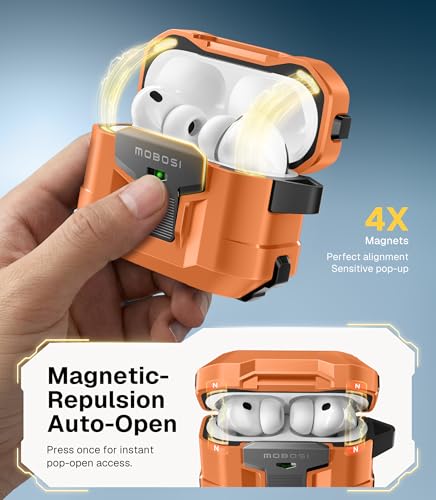 Image of MOBOSI for AirPods Pro 3 Case 2025 with Drop-Proof Lock, Cleaning Kit & Keychain, Compatible with MagSafe, Military-Grade Protection Hard Cover for iPods Pro 3rd Generation, Orange