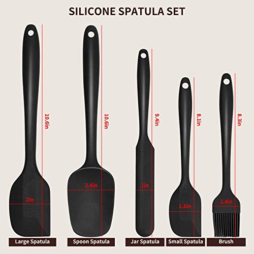 Nonstick Silicone Spatula Set 5PCS ONLYWIN Kitchen Cookware Utensils Sets Heat Resistant 500℉ BPA Free Dishwasher Safe Mini Spatula Baking Scraper and Brush for Cooking,Black