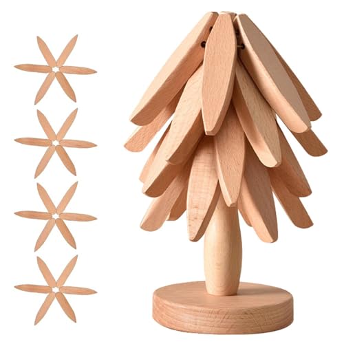 sous Plat en Bois, Dessous de Plat, Plat Pliable en Forme d'arbre, Dessous de Plat pour Plats Chauds, Protection Casseroles et Protège-poêle (Bois -4)