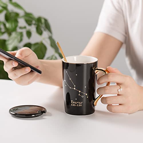 Coffee Mug - Constellation Drinkware Set with Lid, Gold Spoon - Elegant Zodiac Cups for Coffee, Tea, Hot Chocolate, Cocoa - Astrology Gifts for Men & Women - 13.5oz Cup (Taurus) - Image 4