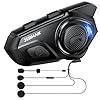 JESIMAIK Motorcycle Helmet Bluetooth Headset, 10 Way 2KM Helmet Communication System, Multitasking Audio Motorcycle Intercom, 2 Mics&40mm Speaker, 1 Pack
