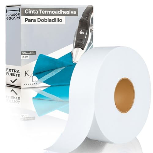 Kavalay Cinta Termoadhesiva para Dobladillos 40 Metros x 20mm. Reparación de Dobladillo sin Coser. Ideal para Cortinas, Pantalones, Vestidos, Vaqueros. Cinta Dobladillo Plancha, Fijación duradera.