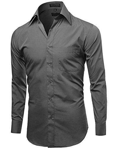Omega Italy Men's Long Sleeve Dress Shirt Solid Color Regular Fit 25 Colors2