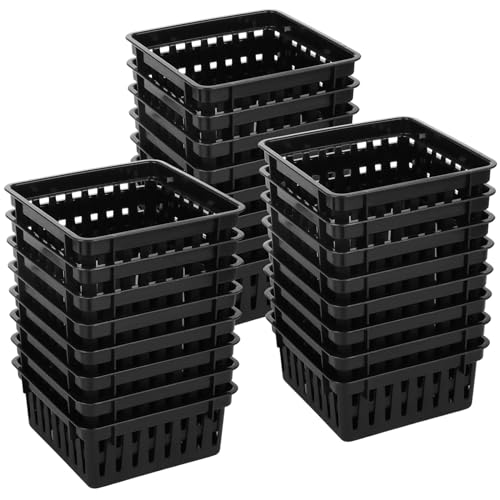Lnrueg 24 Small Stackable Plastic Baskets for Organizing (5.31'' x 5.31'' x 2.44'', Black)