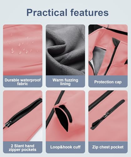 CREATMO US Jaqueta tática feminina, leve, impermeável, longa, softshell forrada com lã, rosa, G