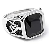  Schmuck-Checker Freimaurer Ring mit Onyx Stein schwarz silber 316L Edelstahl Mason Geheimbund Siegelring Herren Geschenk (65 (20.7))