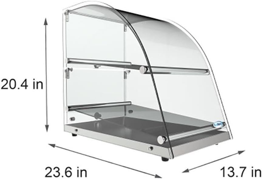 Pemberly Row 2-Tier Glass Bakery Display Case, Stainless Steel Base, Clear Tempered Glass, 20.4"H x 13.7"W x 23.6"D, Countertop Pastry Display for Muffins, Cookies, Donuts, Coffee Shop or Bakery Use