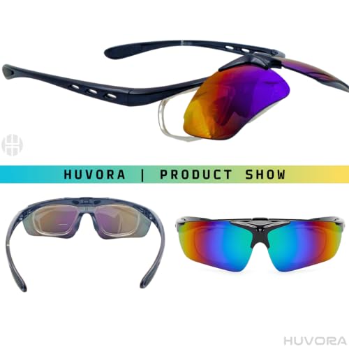 Image of Flip Up Sports Sunglasses for Men - Stylish Myopia Frame UV400 Protection Wraparound Mirrored Anti Glare Goggles - Lightweight Branded Glasses for Cycling, Cricket, Night Driving, Riding