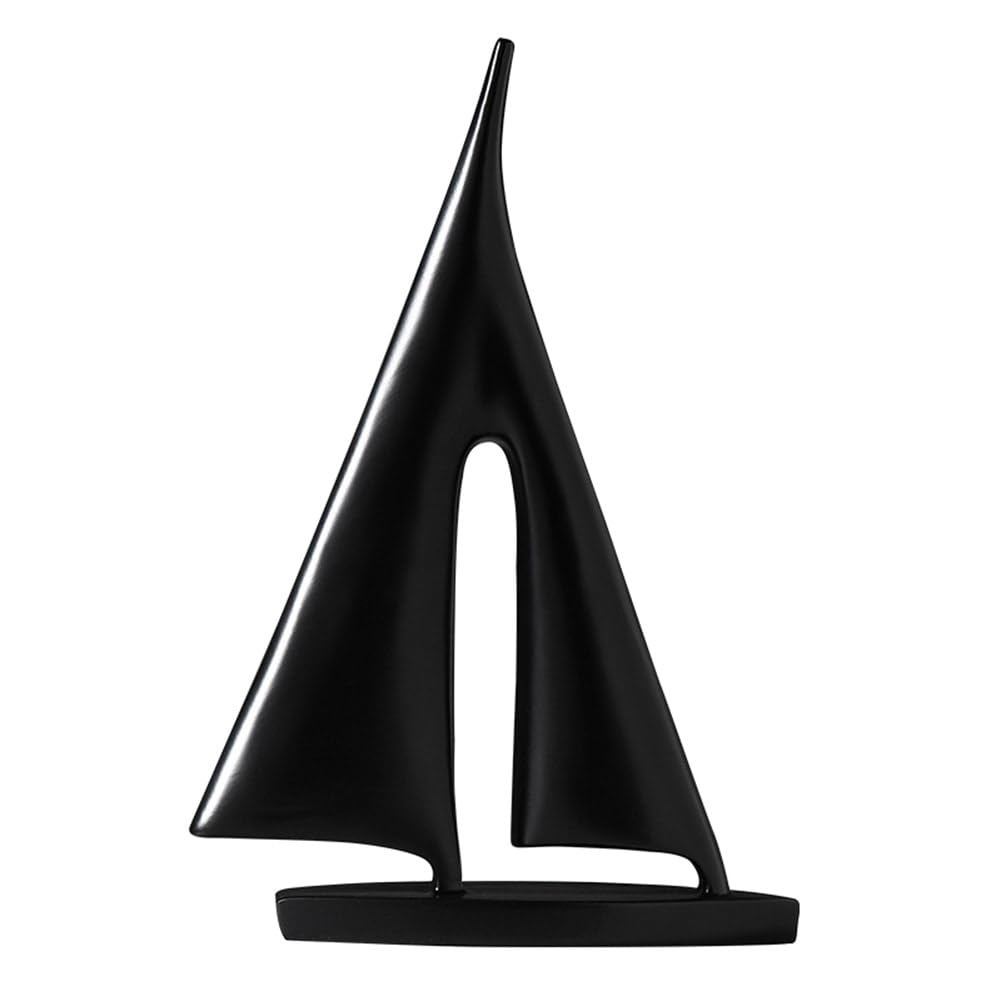 Hlelu Black Abstract Resin Sailboat Model Ornament Modern Sailing Ship Nautical Sculpture Bedroom Art Crafts