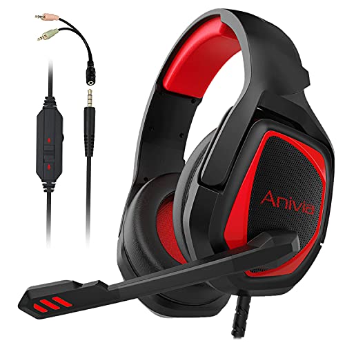 Anivia Gaming Headset for PS4 PS5 Xbox One Gaming Headphones with Microphone Noise Cancelling Soft Memory Earmuffs for PC Switch Laptop Tablet Mac - Black Red