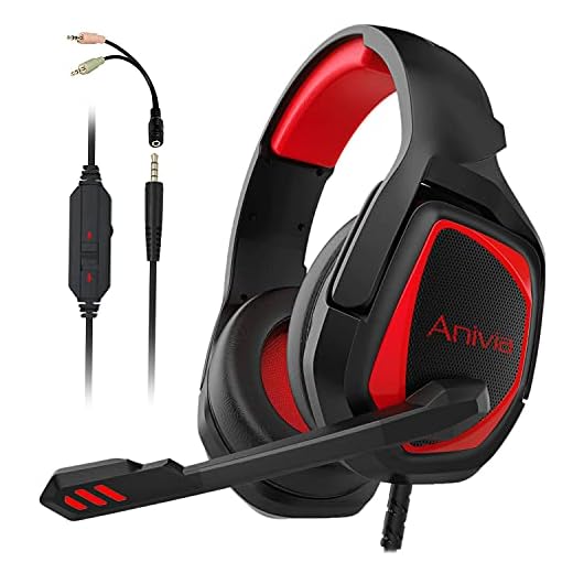 Anivia Gaming Headset for PS4 PS5 Xbox One Gaming Headphones with Microphone Noise Cancelling Soft Memory Earmuffs for PC Switch Laptop Tablet Mac - Black Red