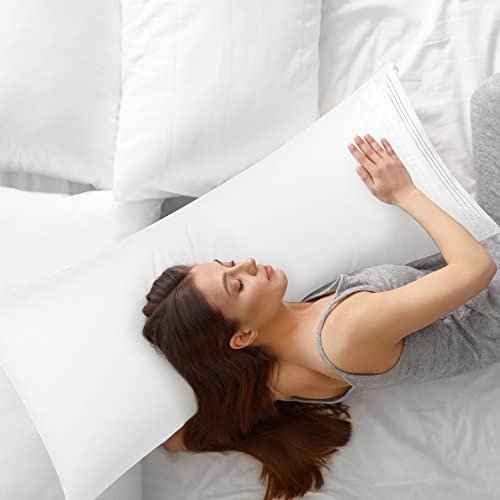 PiccoCasa Bolster Pillow Case Embroidery Brushed Microfiber Body Pillow Cover Case Envelop Closure Soft & Breathable for Long Pillow White 20"x54" (4ft 6in) - Image 2