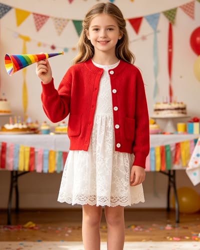 Image of Girls Cardigan Chunky Knit Uniform Sweater with Pockets 5-14Y | Cardigan for Girls Button Down Long Sleeve Uniform Sweater for Kids Solid Thick Fall Winter Sweater for School / Casual