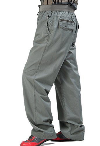 YGT Men's Full Elstic Waist Cotton Lightweight Workwear Chef Cargo Pants