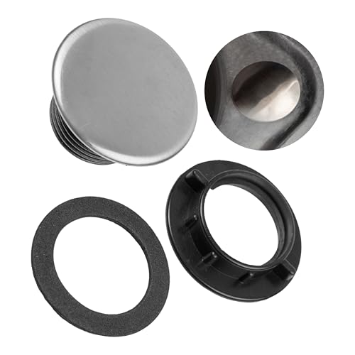 Copriforo per rubinetto, 1 set, coperchio Ø 44 mm, filettatura Ø 27,5 x 20 mm, coperchio in acciaio inox rosetta con guarnizione e dado, tappo per rubinetto, copriforo per dispenser di sapone