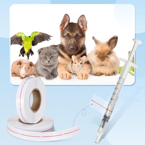 Image of Glenmal 6 Roll Syringe Line Stickers 1.5 inch x 0.5 inch Dosage Marking Clear Label Bright Red Indicator Line Pharmacy Labels for Veterinary Medical Pharmacy Medication Healthcare Medicine, 500 Pcs Per Roll