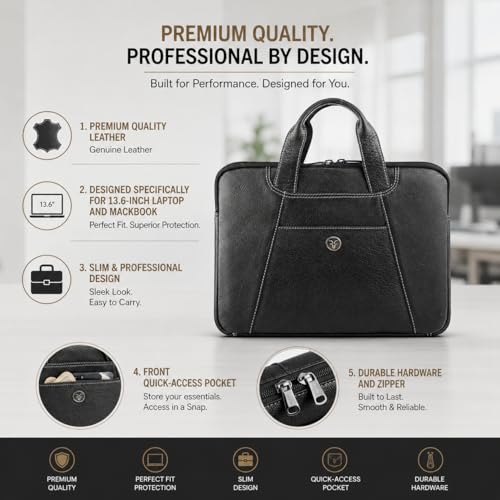 Image of Goatter Genuine Leather Laptop Sleeve Bag Compatible With 13 Inch Laptops | Premium Vintage Leather Laptop Carry Case for Men| Slim Office Messenger bag with Handle |
