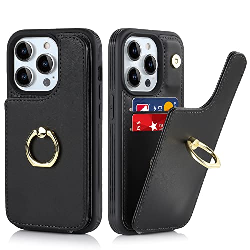 Custodia Portafoglio In Pelle Per IPhone 11 Pro Max – Con 4 Slot Carte E Anello Porta Dito Girevole (nero)