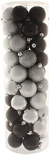 WeRChristmas 50-Piece Shatterproof Colour Co-ordinated Christmas Tree Baubles Decoration Pack - Silver / Black, Multi-colour