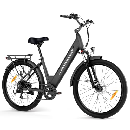 Touroll J1 Pro E-Bike 27,5 Zoll Tiefeinsteiger Elektrofahrrad für Damen Herren, 250W Pedelec mit Hydraulischen Scheibenbremsen, 36V 15,6Ah Akku bis 100km, 7-Gang Citybike mit StVZO, Schwarz