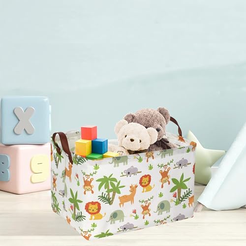 Image of Rectangle Storage Basket Cute Canvas Organizer Bin for Pet /Children Toys, Books, Clothes Perfect for Rooms /Playroom (Animal)