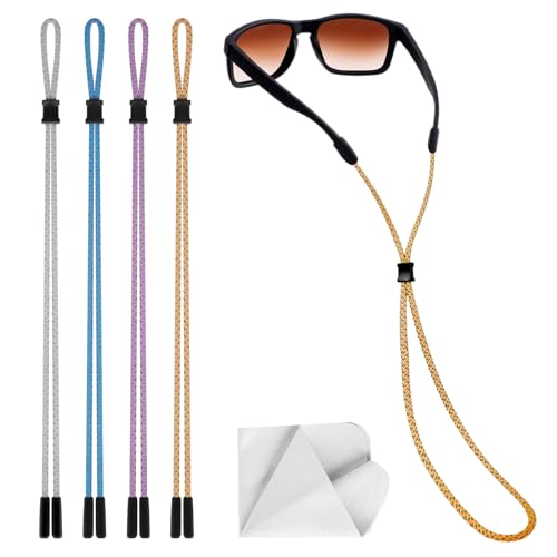 BILIONE Fluorescent Braided Eye Glasses Straps, Sunglasses Holder Around Neck for Men Women & Kids, Eyewear Retainer Stri (Blue, purple, coffee, white)