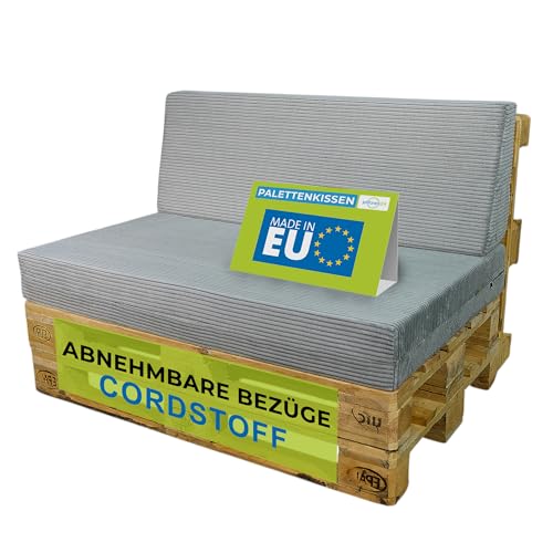 Pillows24 - Palettenkissen 2-teiliges Set aus Cordstoff | Sitzkissen & Rückenkissen für Europaletten 120x80 | Weiche Palettenauflage für...