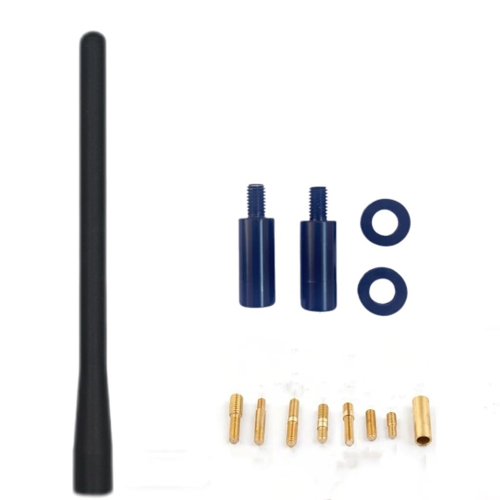 Car Short Antenna, 5 Inch Carbon Fiber American Flag Aluminum Auto Radio Antenna for AM/FM Reception, Universal Replacement Car Antenna with 9 Adapters, 2 Screws, 2 Rubber Rings