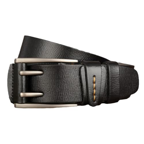 Double Prong Casual Jeans Belt, Double Grommet Holes Retro Style Handmade Soft Leather Waist Strap for Men & Women(115cm/waist:39