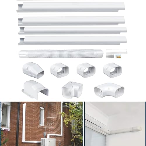 Image of Hukimoyo 12Ft PVC Air Conditioner Line Set Cover Kit Split AC Pipe Cover & Cable Concealment Kit Decorative AC Pipe Casing with Connectors Indoor & Outdoor Weather Resistant Installation Cover