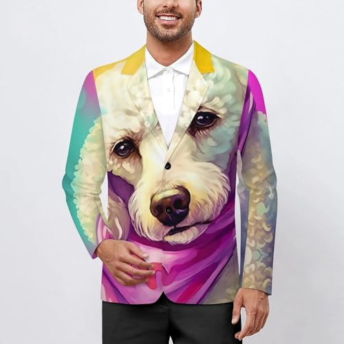 Small White Poodle with Scarf Men's Casual Blazers Slim Fit Sport Coats Blazer Two Buttons Suit Jacket for Work Party2