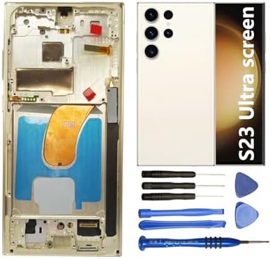Screen Replacement for Samsung Galaxy S23 Ultra 5G S918B S918B/DS S918U S918Ul S918W S918E S9168/DS 6.8 Inch with Frame and Back Cover Display Touch Digitizer Assembly (White)