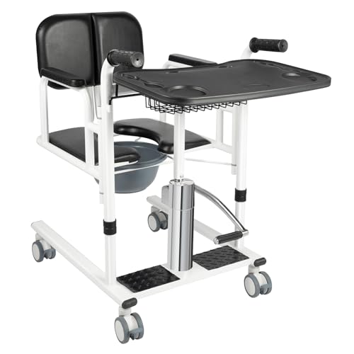 BJTDLLX Silla de inodoro con ruedas, silla de transferencia hidráulica, elevador de pacientes, silla de ruedas de transporte, altura regulable, silla de ducha para personas mayores, capacidad de carga