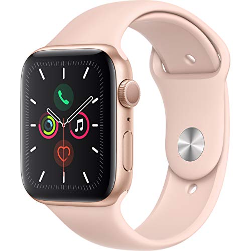 Apple Watch Series 5 44 mm (GPS) – Goldfarbenes Aluminiumgehäuse mit rosa Sportarmband (Renewed)