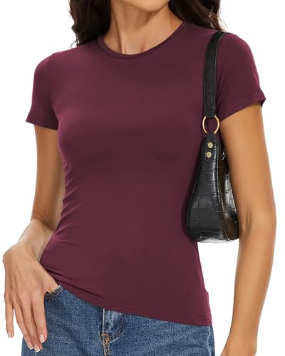 Image of Womens Basic Tees Summer Short Sleeve Shirts Slim Fit Tight T Shirt Going Out Tops Trendy 2026