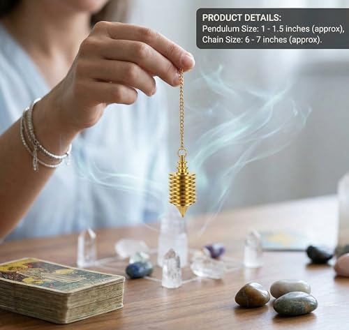 Image of 7 Ring Cone Brass Pendulum for Reiki Healing, Dowsing & Chakra Balancing - Divination & Meditation Tool for Energy Cleansing