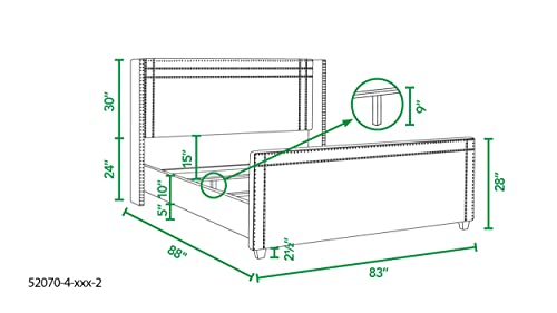 Jennifer Taylor Home Elle Collection Modern Upholstered King Size Bed Frame, Nailhead Trim, Silver Gray #TOP6
