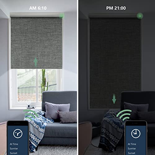 Yoolax Motorized Smart Blind For Window With Remote, Automatic Blackout Roller Shade Work With Alexa Google Home, Electric Solar Blind Customize For Sliding Door, Living Room (Fabric-Dark Grey) #TOP3